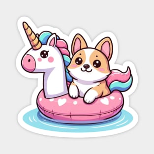 Kawaii corgi pool party Magnet