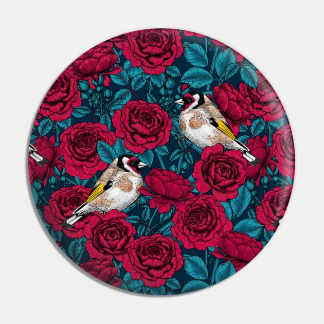 Red rose flowers and goldfinch birds Pin by katerinamk