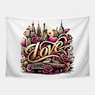 New York Love - Chic Urban Art Tee with Statue of Liberty and Cityscape Tapestry