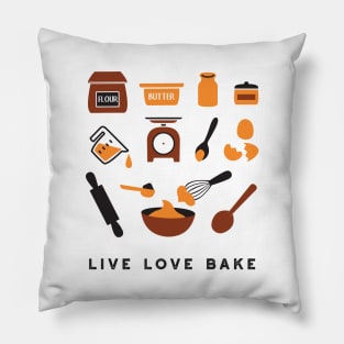 Cute Baking Utensil and Live Love Bake Quotes I Pillow