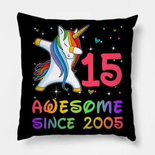 Awesome Since 2005 Birthday Unicorn Dabbing Gift 15 Years Old Pillow