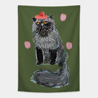 Alfredo-Cat with beret pink hearts Tapestry