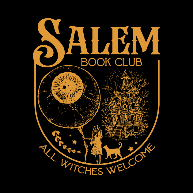 Salem Book Club, Bookish book Halloween - Spooky Witchy gifts | Witches reading Haunted Library by OutfittersAve