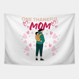 One Thankful Mom - Heart Illustration Tapestry