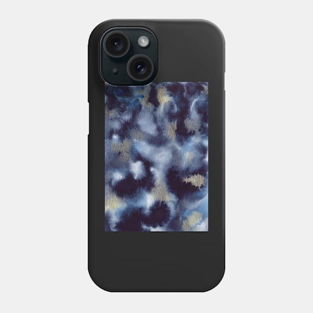 Dreamy Watercolor texture with indigo, blue and gold accents Phone Case by Sandraartist