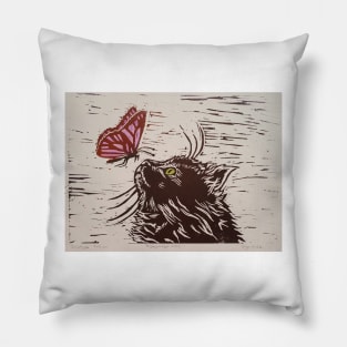 Curious cat pink Pillow