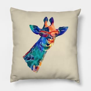 Funny Giraffe with Sunglasses in Bright Rainbow Colors Pillow