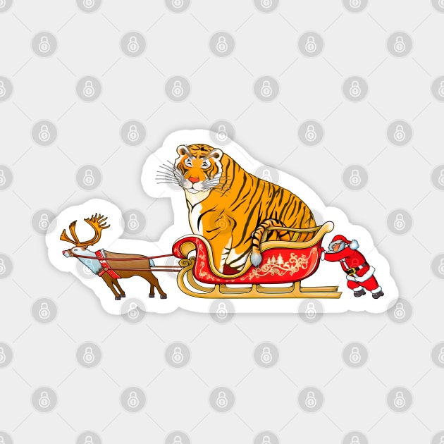 Meme fat tiger in Santa's sleigh / Year of the Tiger /New Year 2022/ Tiger 2022 Magnet by SafSafStore