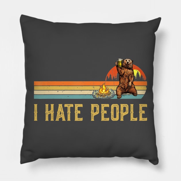 I Hate People - Bear Camp Pillow by Folkbone