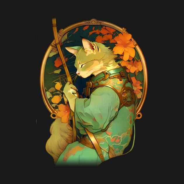 Art Nouveau Traditional Japanese Samurai Cat by entwithanaxe