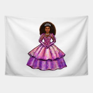 Princess -  Black Afro Princess in purple floral ballgown! beautiful  black girl with Afro hair, brown eyes and dark brown skin. Hair love ! Tapestry