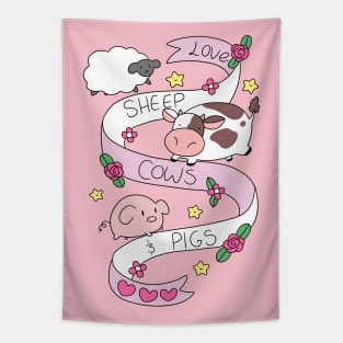 Love Sheep Cows and Pigs Tapestry