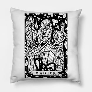 Magick Crystals - Tarot Style Black and White Illustration Pillow