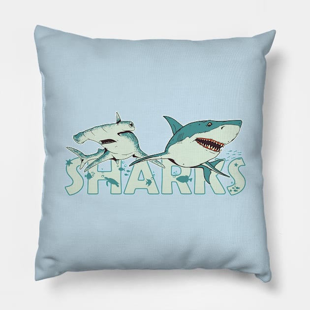 Fan of Sharks Pillow by sweetczak