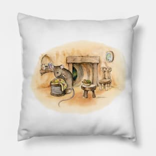 Little seamstress Mouse in the old log house Pillow