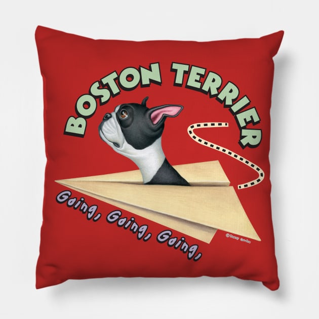 funny cute dog Boston Terrier Going Places in classic plane for mom and dad gift Pillow by Danny Gordon Art