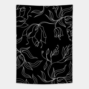 Black Floral Art Tapestry