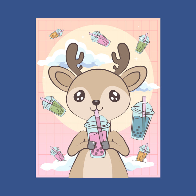 Discover Kawaii Deer Bubble Boba Milk Tea Japanese Aesthetic Gift - Deer - T-Shirt