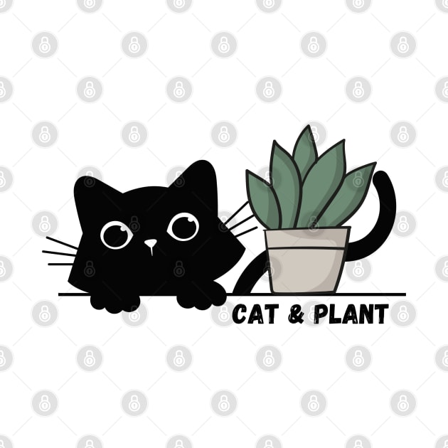 Cute black kitten and green plant - cat & plant by ZenNature