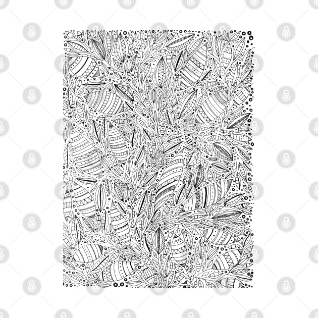 Hand drawn abstract leaves doodle drawing by kallyfactory