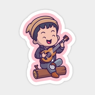 Cute Man Playing Guitar Cartoon Magnet