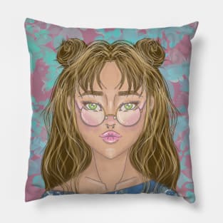 Boho Cute Girl Portrait Art Design Anime Inspired Tee for Whimsical Fashion Pillow