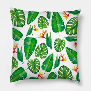 Tropical plants pattern handpainted watercolor design Pillow