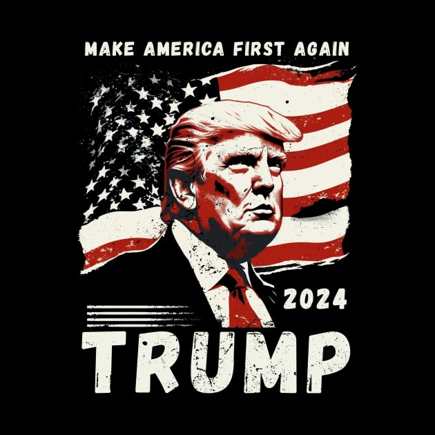 Donald Trump President 2024 America First Again USA Flag by Katy's Design Store