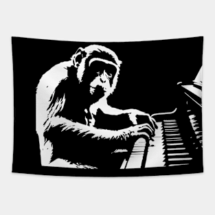 serious monkey plays the piano Tapestry