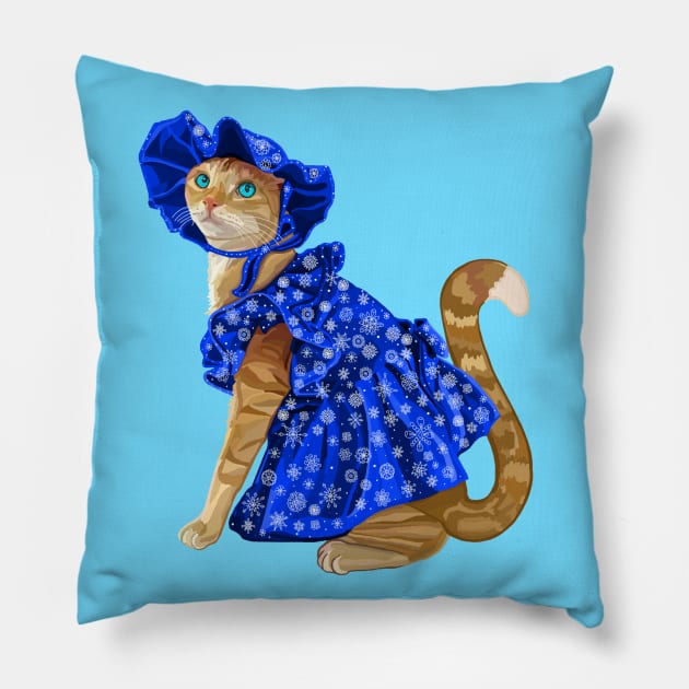 Ginger Cat in Snowflake Winter Dress Pillow by Art by Deborah Camp