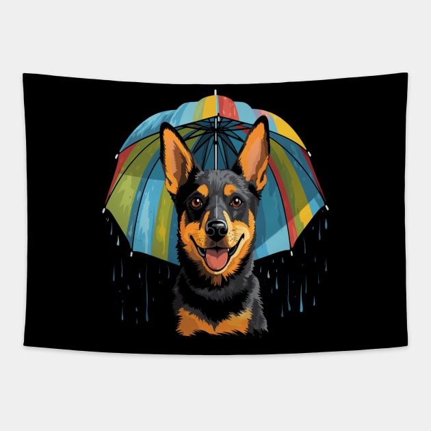 Australian Cattle Dog Rainy Day With Umbrella Tapestry by JH Mart