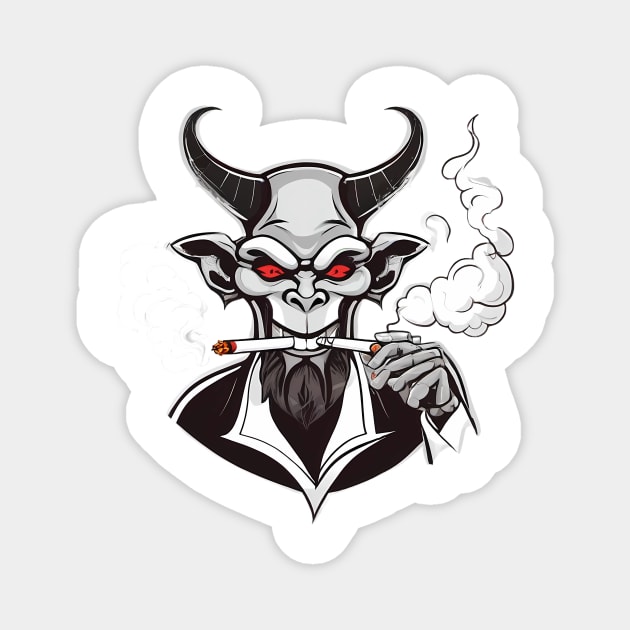 devil smoking a blunt cartoon design Magnet by UnReal-Graphics