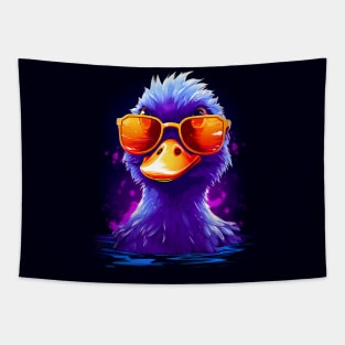 Cute duck wearing sunglasses swimming Tapestry