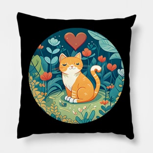 Orange Cat Heart In The Garden - Love Cats Pillow