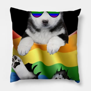 Husky In Pocket LGBT Pride Flag For Dog Lovers Pillow