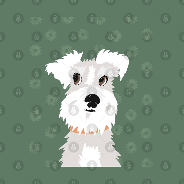 White Miniature Schnauzer Dog with Green Daisies by NattyDesigns