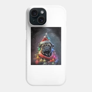 Black Pug Dog Christmas Tree Santa Phone Case