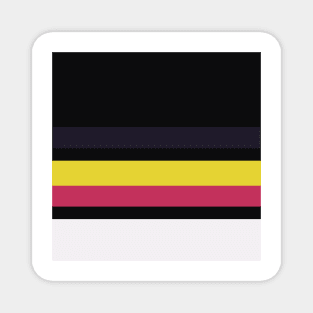 A sensational federation of Very Light Pink, Dark, Almost Black, Dark Pink and Piss Yellow stripes. Magnet