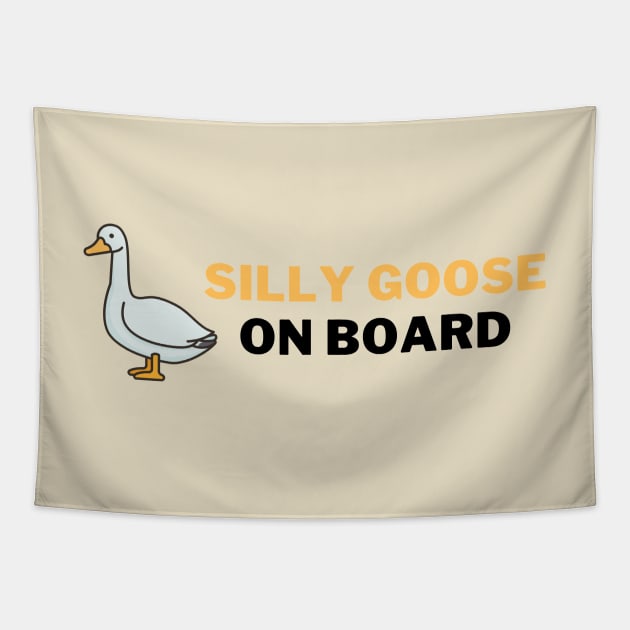 Silly Goose on Board | A Playful and Quirky Goose Illustration Tapestry by MrDoze