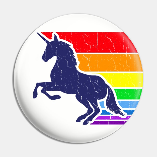 '80s Vintage Unicorn Rainbow (distressed look) Pin by robotface