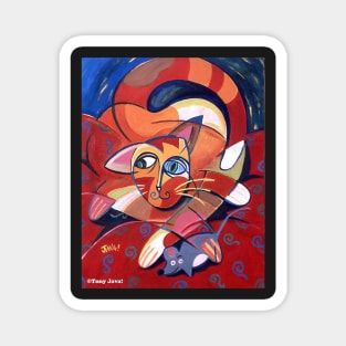 'Cubist Cat with a Toy Mouse' Magnet