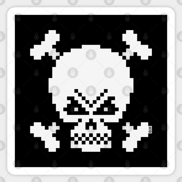 Skull And Crossbones Pixel Art Jolly Roger White Skull And Crossbones Pixel Art Sticker Teepublic