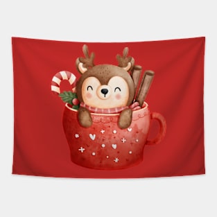 Cute Baby Christmas Reindeer In a Cup Tapestry