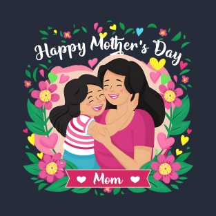 Colorful Mom and Daughter Floral Heart Art T-Shirt