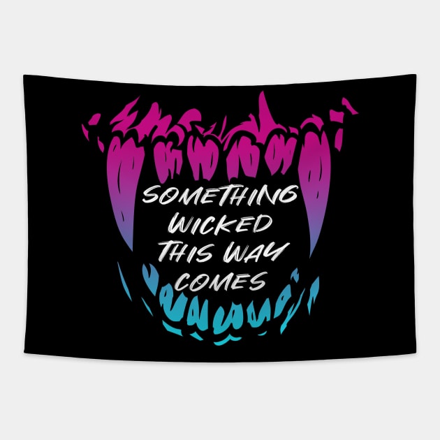 Vaporwave Shakespeare Mask Monster Teeth Something Wicked This Way Comes Macbeth Tapestry by aaallsmiles