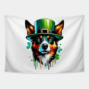 Australian Kelpie Enjoys Saint Patrick's Day Festivities Tapestry