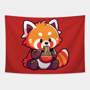 cute red panda eating noodle Tapestry