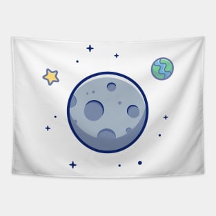 Moon in space cartoon Tapestry