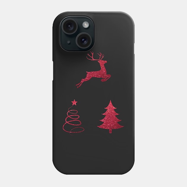 Red Faux Glitter Christmas Trees and Reindeer Pack Phone Case by Felicity-K