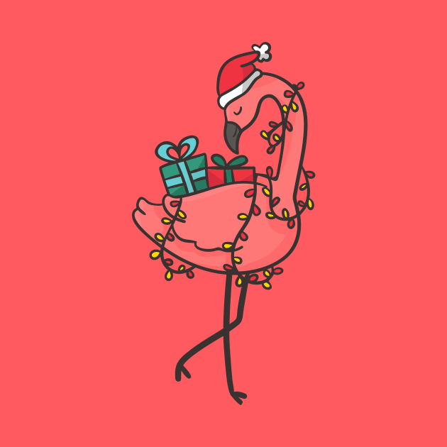 Tropical Christmas Flamingo with Santa Hat & Gifts by SLAG_Creative